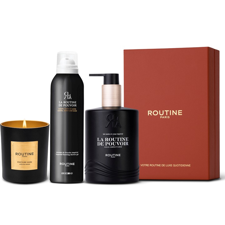 Комплект La Routine de Pouvoir, Routine Paris: Душ пяна 200 мл + Мляко за ръце и тяло 300 мл + Класическа свещ 165 гр