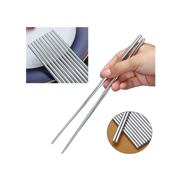 10 pár újrafelhasználható rozsdamentes acél evőpálcika készlet, 20x23cm