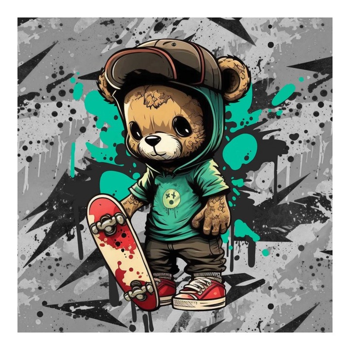 Material textil, Panou din tricot french terry 55x75 cm Strada Rebels Bear, bumbac 95%, elastan 5%