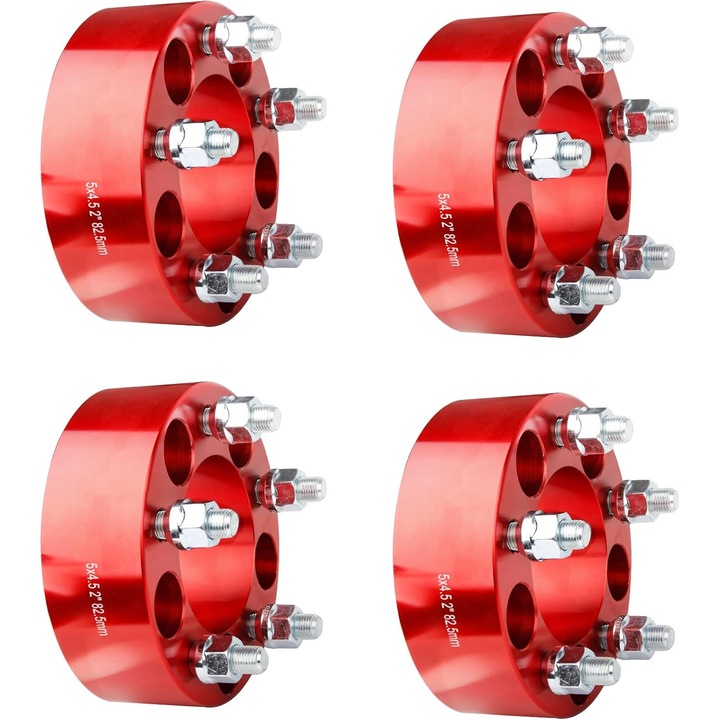 Комплект от 4 дистанционера за джанти, 82.5 мм, анодизиран алуминий, за Jeep/Ford/Lincoln/Mazda, 20 включени болта, червен