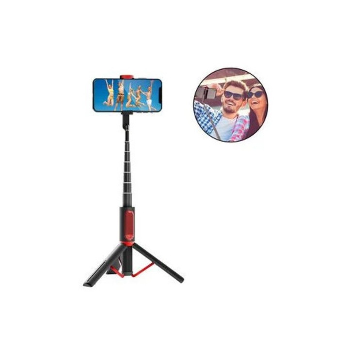 Trepied universal din aluminiu pentru camera, montare smartphone, 1.5m, negru