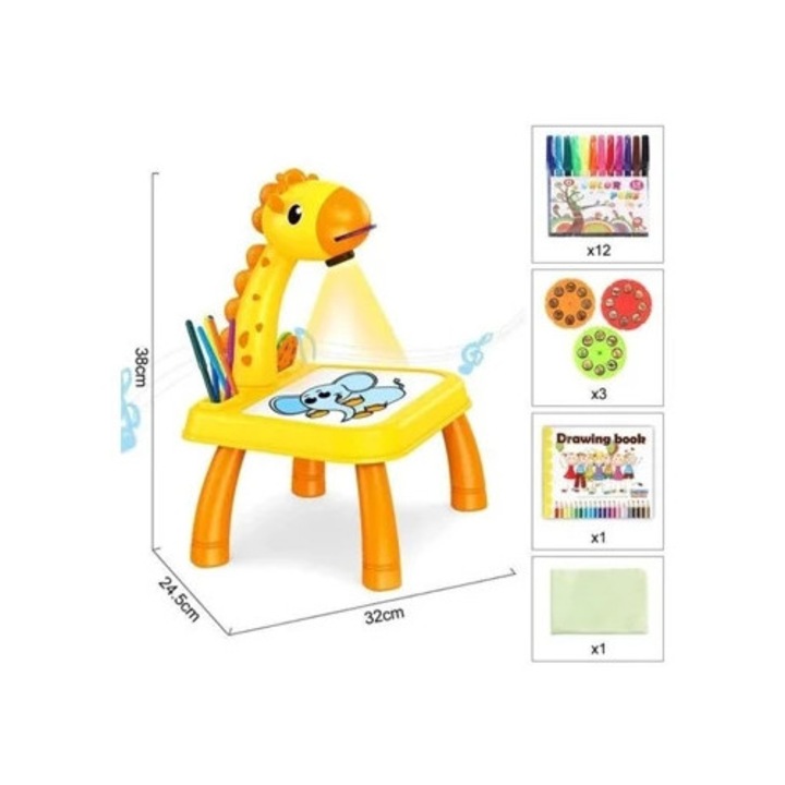 Set de pictura si desen, 24 stiluri, proiector LED, tabla de desen pentru copii