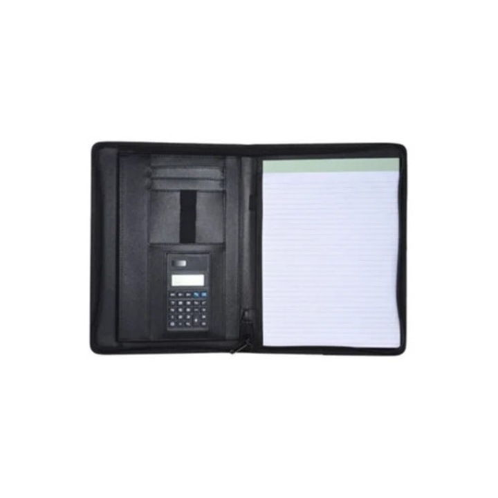 Mapa profesionala multifunctionala A4 din piele PU cu fermoar, suport pentru carduri de vizita, blocnotes pentru note