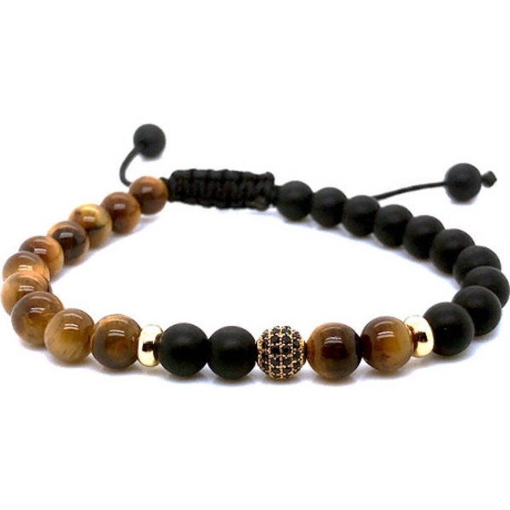 Bratara din piatra Tiger's Eye si Onyx, multicolor, o marime