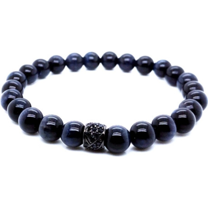 Bratara din ochi de tigru albastru cu zircon, unisex, dimensiune unica