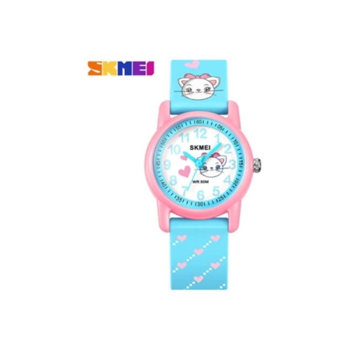 Ceas analogic pentru copii, LUUCOZK, ceas digital impermeabil, design pisica, multicolor