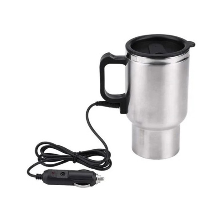 Fierbator electric auto 12V, 450ML, inox, pentru apa si cafea