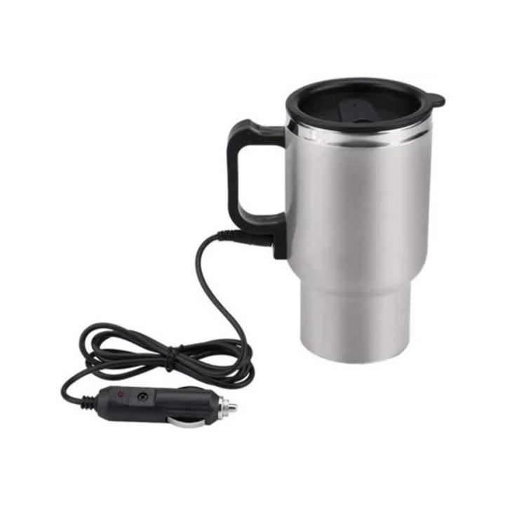 Elektromos termosz 450ml, 12V, szigetelt termobögre, utazáshoz, melegen tartja a teát