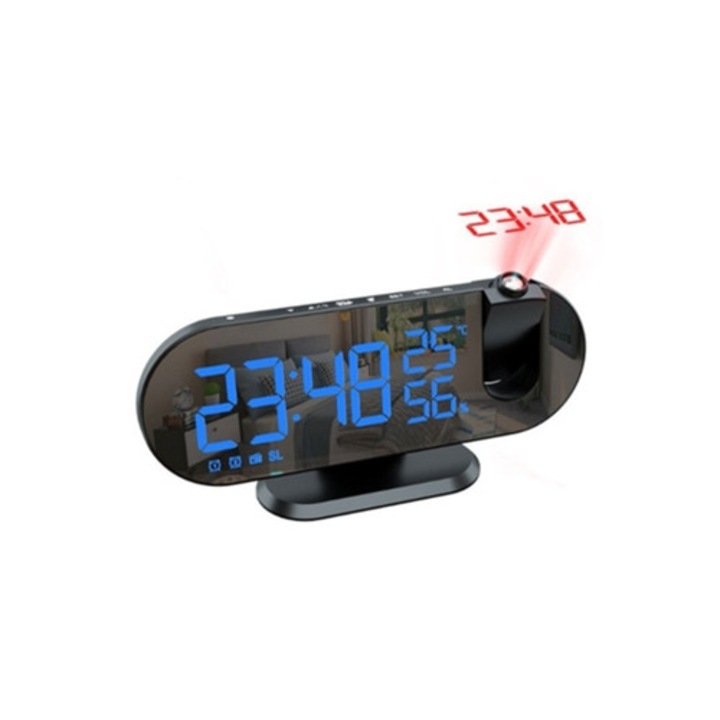 Elektronikus dekoratív óra vetítéssel, nagy LED kijelzővel, rádióval, ébresztővel, tükörrel