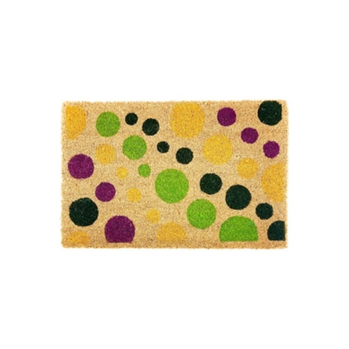 Kókuszrost bejárati szőnyeg, csúszásgátló PVC hátlappal, 40x60cm, kör mintás