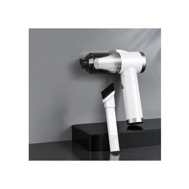 Aspirator auto portabil alb, tip pliabil, utilizare duala, putere mare