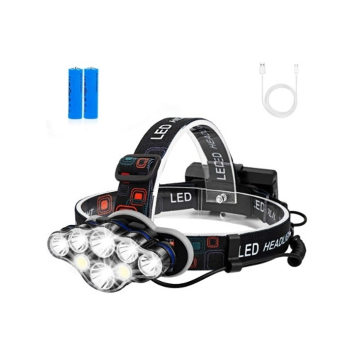 Lanterna C TURMIN, USB reincarcabila, impermeabila, 8 moduri, lumini rosii, ajustabila