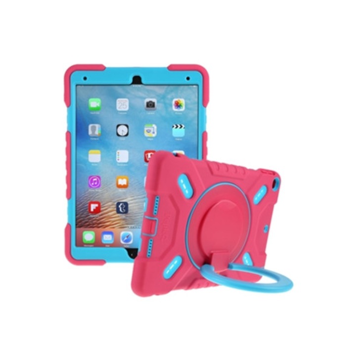 Калъф за таблет Pepkoo от розов силикон с въртяща се на 360 градуса стойка за iPad 9.7 инча (2017)/(2018)