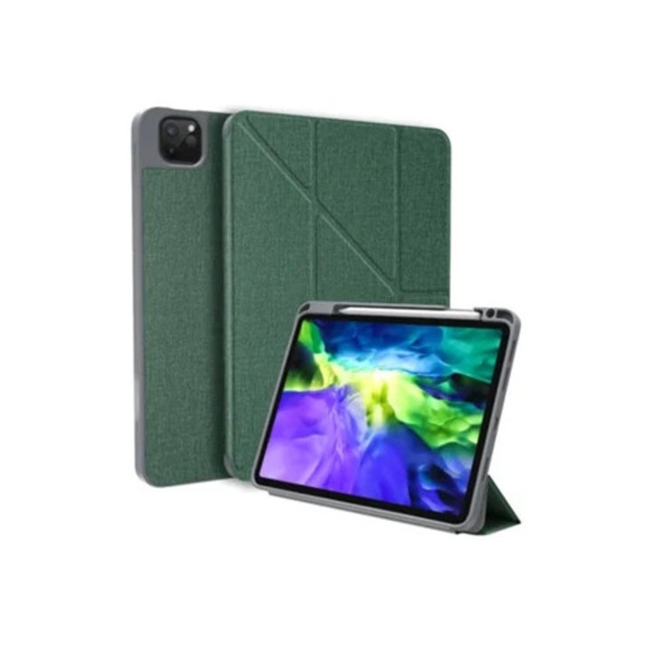 Husa tableta Mutural PU Auto Wake/Sleep cu suport si holder pentru creion, verde inchis, pentru Apple iPad Pro 11 inch