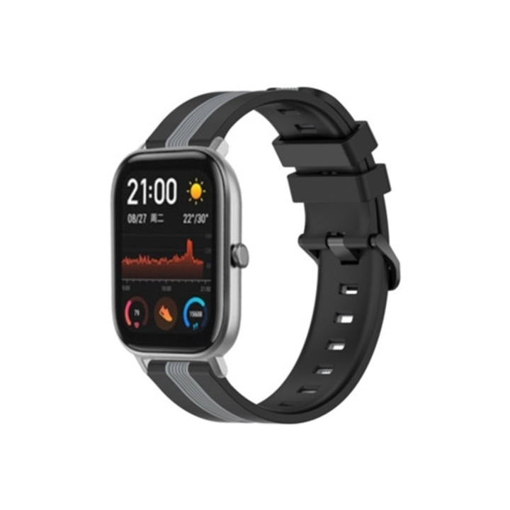 YUYSAN okosóra szíj Amazfit GTS-hez, szilikon, két szín, fekete+szürke, 20mm