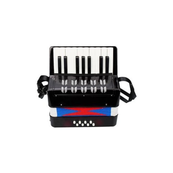 Gyermekharmonika, 17 billentyű, 8 basszus, oktató hangszer, fekete