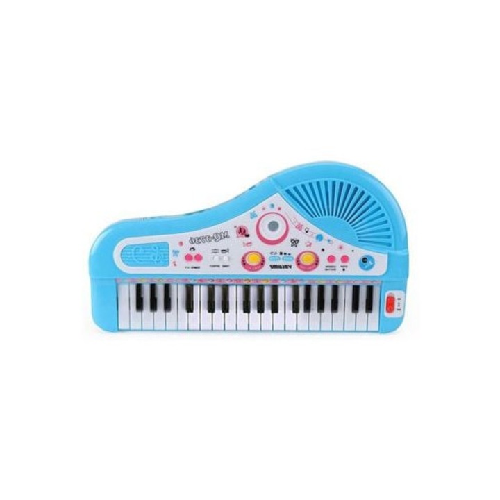 Pian electronic pentru copii, 37 clape, instrument muzical de jucarie, albastru