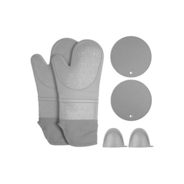 Vastag szilikon konyhai kesztyű, égésgátló, szürke