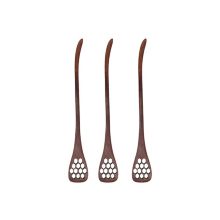 Set 3 polonice din lemn pentru miere, reutilizabile, maro, 30cm