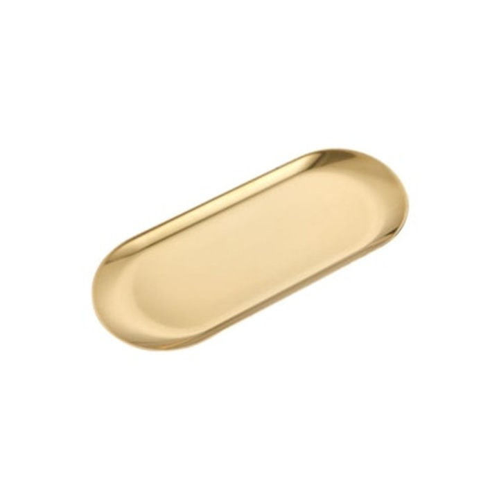 Tava servire ovala din otel inoxidabil, decorativa, fund plat, aurie, 30x20cm