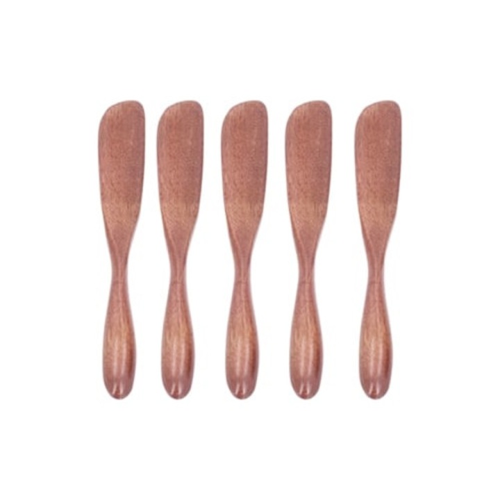 Set 5 cutite din lemn pentru unt, gem, branza, maro