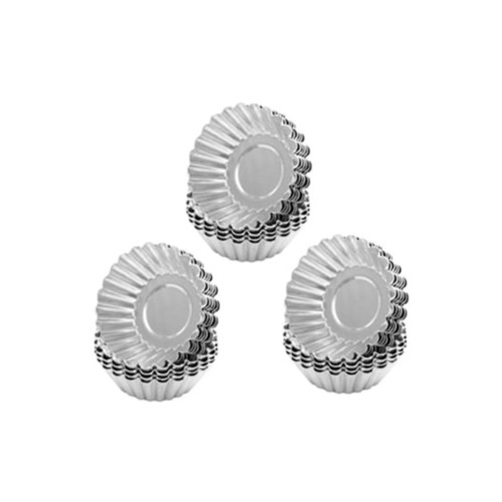 Set 30 forme prajituri din aluminiu, reutilizabile, nonaderente, pentru tarte cu oua, dimensiune mica