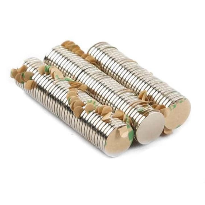 Set 100 magneti neodim, autoadezivi, rotunzi, universali, diverse activitati, 10x2 mm, Dactylion®