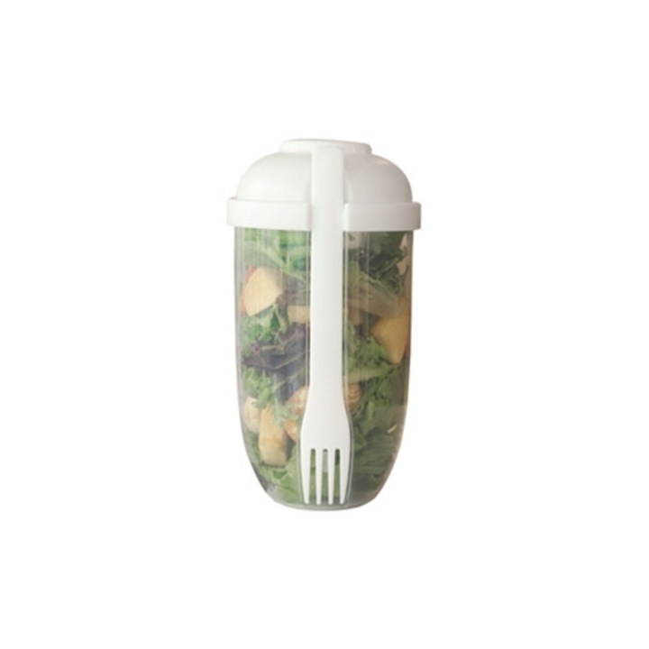 Cutie alimentara PP, cu capac si furculita, 1000ml, pentru salata, portabila, pentru calatorii
