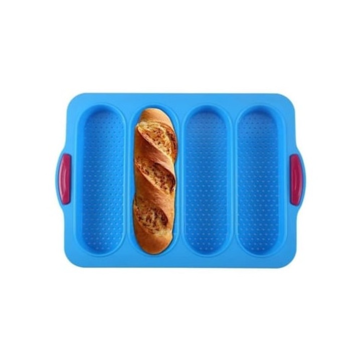 Tava de copt baguette, perforata, din silicon antiaderent, reversibila, 30x10cm