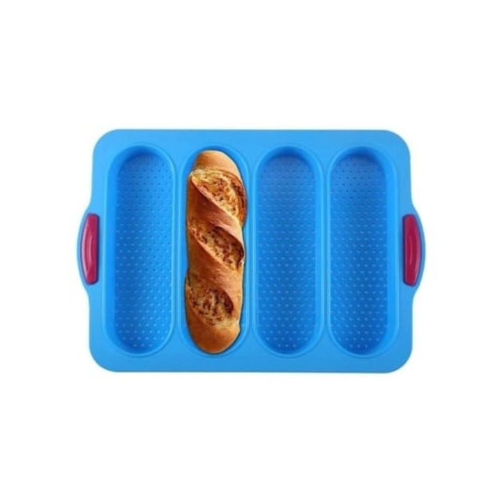 Tava copt baguette, silicon, nonaderent, reversibil, perforata, set de 4 bucati