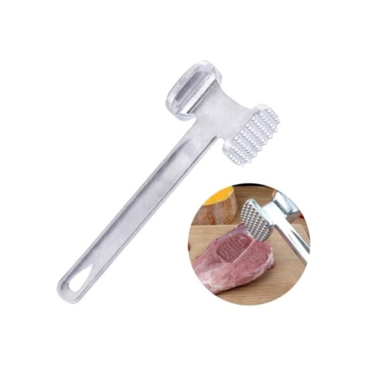 Polonic de bucatarie, ciocan pentru fragezit carne, aluminiu, dublu fata