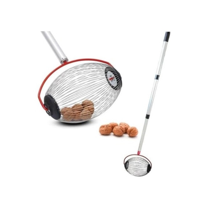 Colector de nuci cu maner telescopic, unelte gradinarit, metal