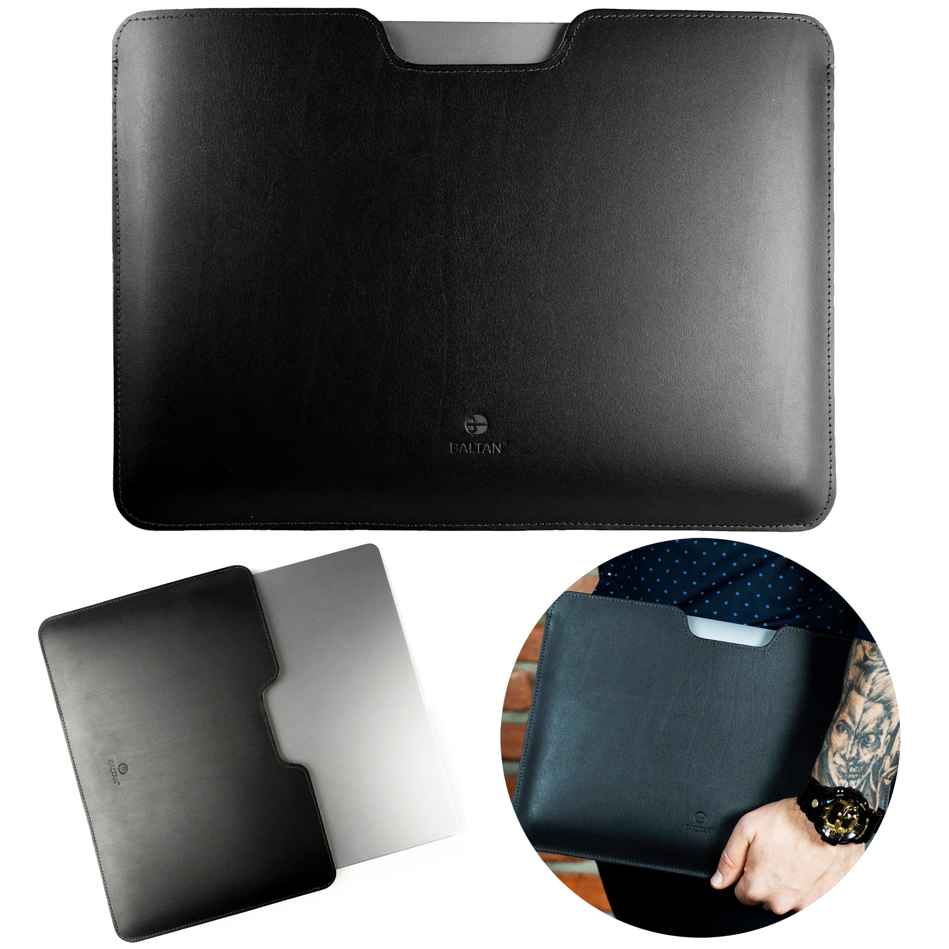 Husa pentru MacBook Air 13 M1 Baltan Razor 13 inch din piele naturala premium rezistenta la apa, negru