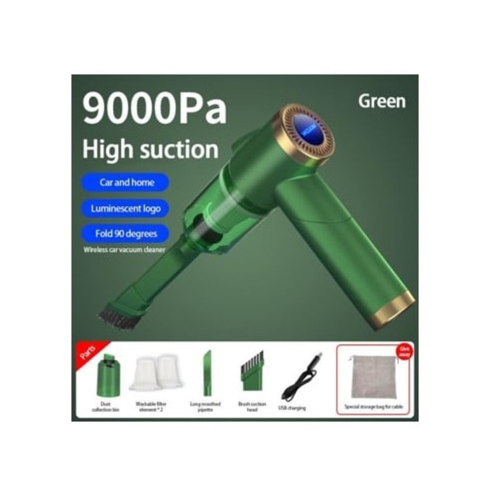 Aspirator auto Pq018Vert mini wireless pliabil, putere de aspiratie 9000Pa, 120W, portabil
