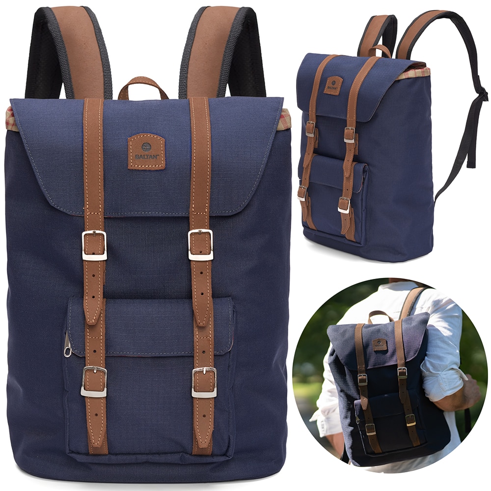 Rucsac pentru laptop portabil Baltan City Break, capacitate 26L, rezistent la apa, pentru laptop pana la 17'', Marina