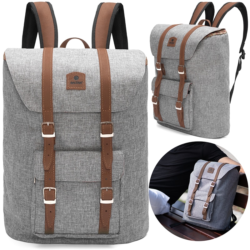 Rucsac pentru laptop portabil Baltan City Break, capacitate 26L, rezistent la apa, pentru laptop pana la 17'', Gri