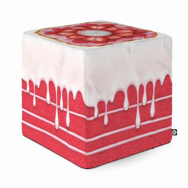 Taburet Updeco Cub L, din burete, material textil, cu husa detasabila, dimensiune 30 x 30 x 30 cm, Strawberry Cake