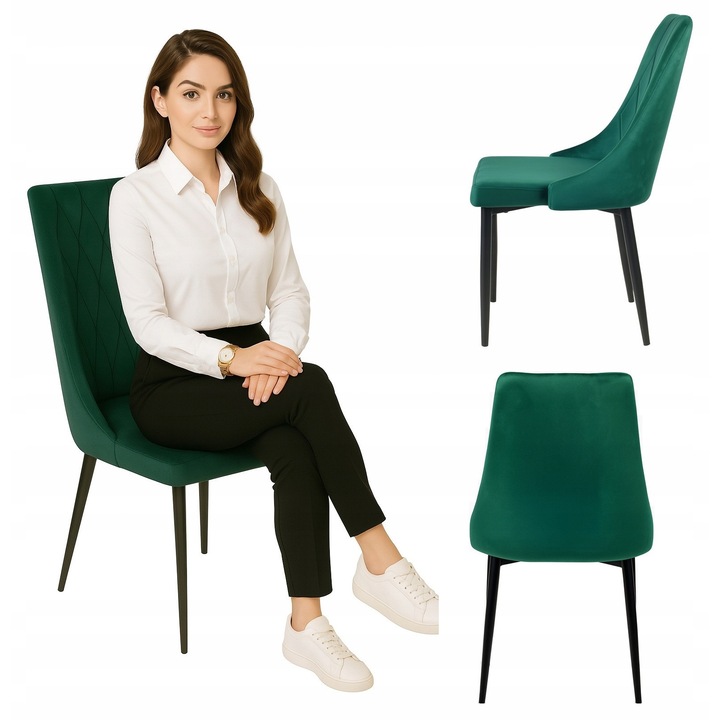 Set Scaun Cu Kit De Montaj, Ekspand, Lr-08 Glamour, Catifea De Inalta Calitate, Picioare Metalice Negre Vopsite Electrostatic, Spatar Captusit, Scaun De Montat Singur, 88 Cm X 42 Cm X 43 Cm X 45 Cm X 47 Cm X 45 Cm X 54 Cm, Verde