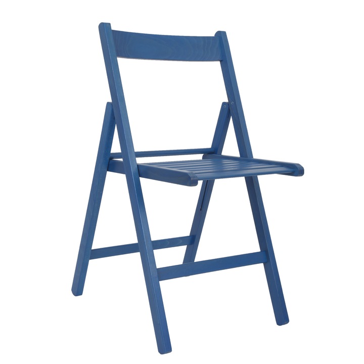 Scaun pliant Basic, cadru albastru, lemn de fag, 100 kg, 42.5x49x78.5cm