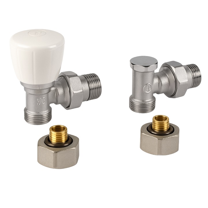 Set robinet unghiular si robinet de retur Giacomini R431KX023, 1/2” x (16 x 2), cu adaptoare pentru teava cupru/plastic/multistrat, cromat