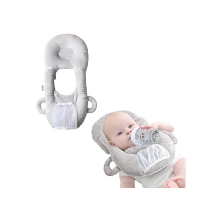 Perna multifunctionala pentru alaptare, gri, set cu perna detasabila