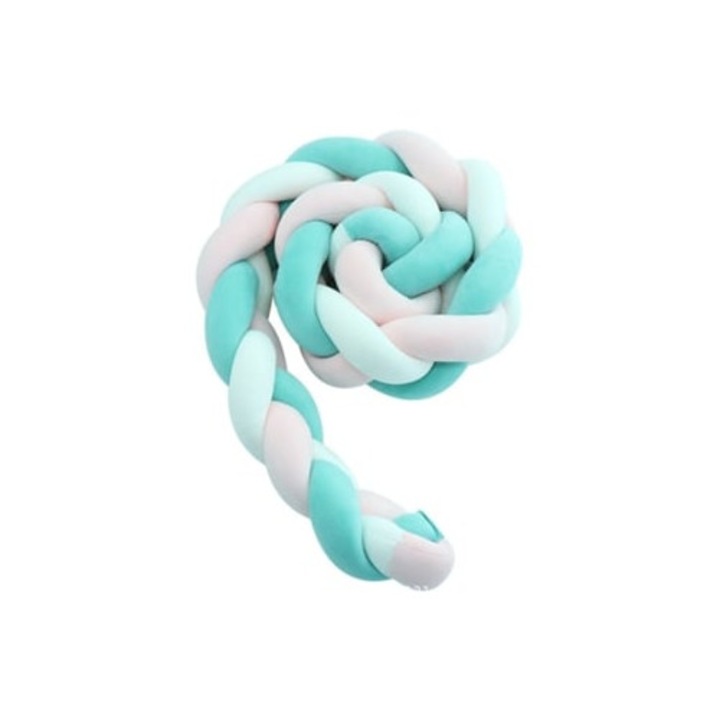 Perna de protectie pentru patut bebelusi, 3 fire impletite, alb/verde, 200cm