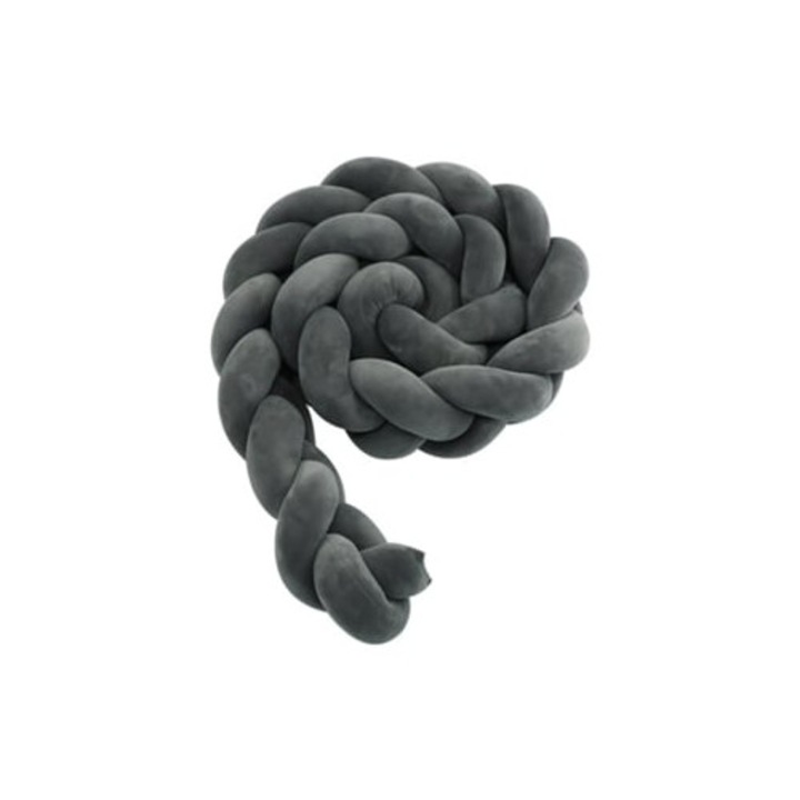 Perna de protectie pentru patut bebelusi 3 fire impletite Gertiz gri inchis 200 cm