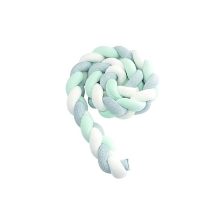 Perna de protectie pentru patut bebelusi, 3 fire impletite, multicolor, 200 cm