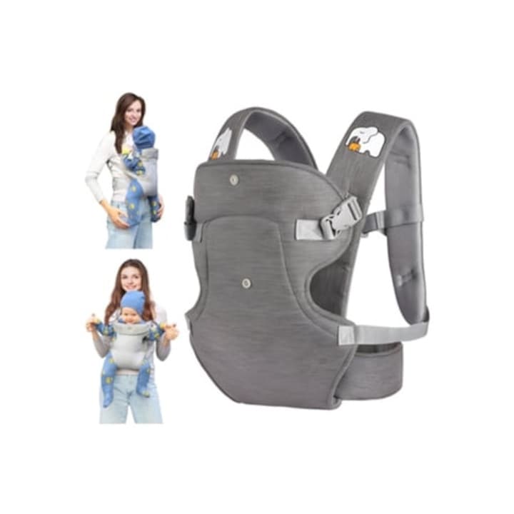 Marsupiu ergonomic pentru bebelusi, ajustabil, gri inchis, 3-48 luni