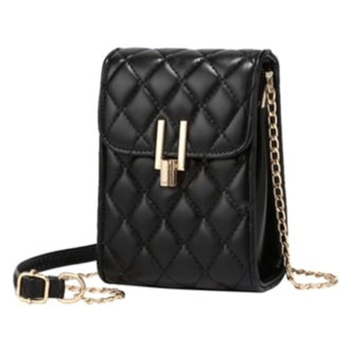 Női fekete műbőr telefontartó válltáska