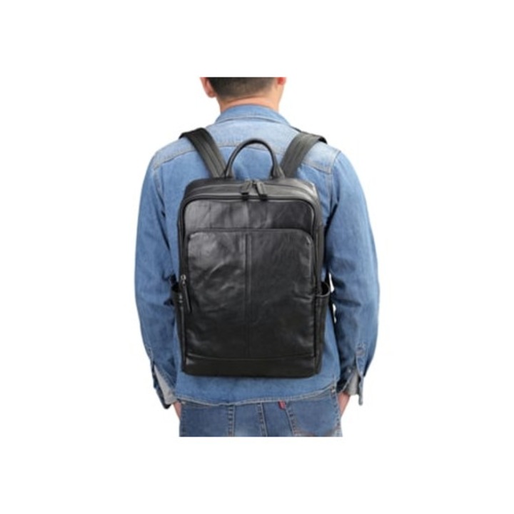 Rucsac de afaceri pentru barbati, piele naturala, pentru laptop, negru