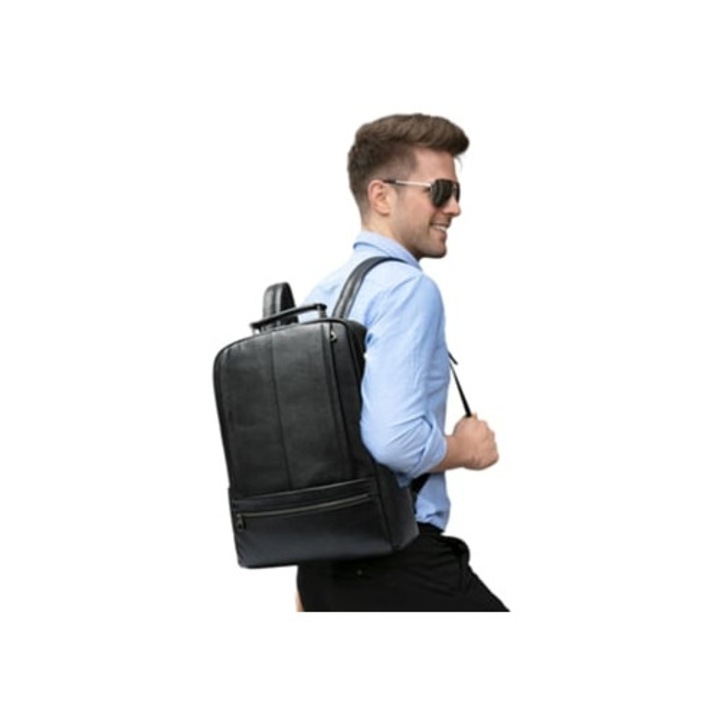 Férfi üzleti hátizsák, valódi bőr, laptophoz, fekete