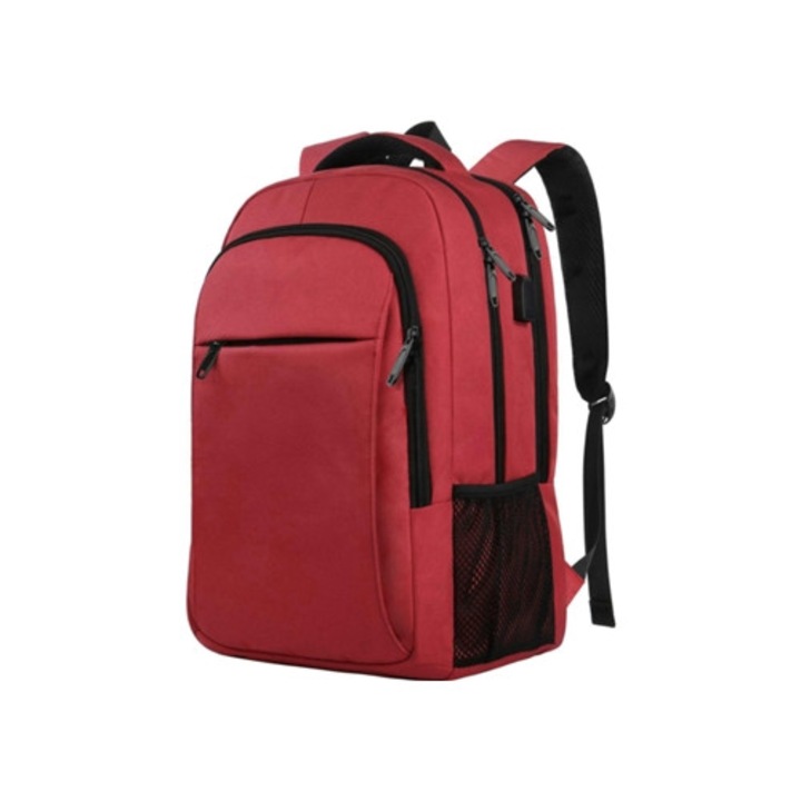Rucsac laptop, capacitate mare, port USB, rosu