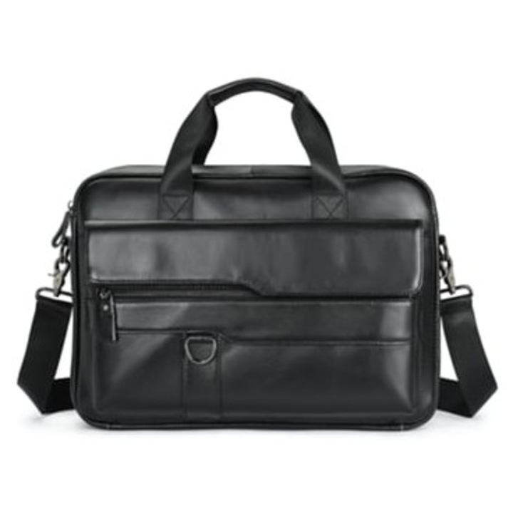 Geanta de laptop din piele naturala pentru barbati, geanta de afaceri, neagra, cu umar si crossbody